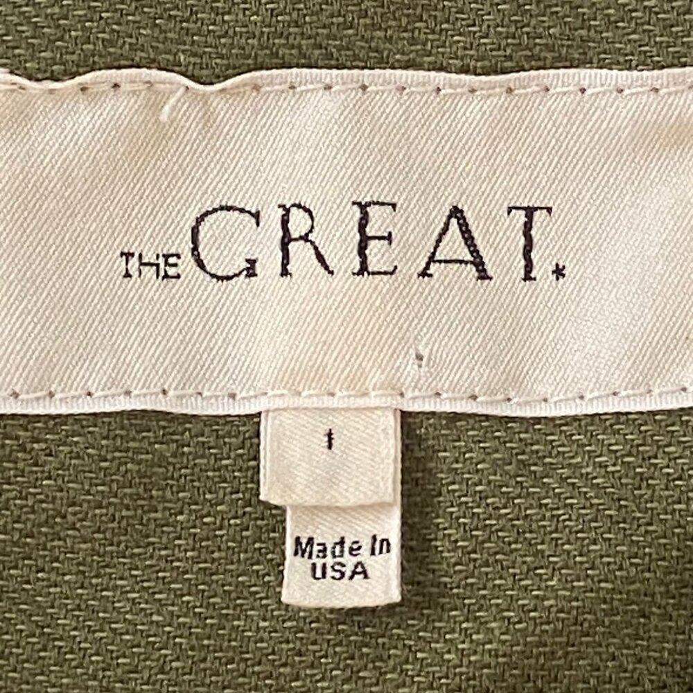 The Great Flutter Army Jacket Linen Cotton Ruffle Peplum Hem Green Sz 1 / S - Picture 10 of 13